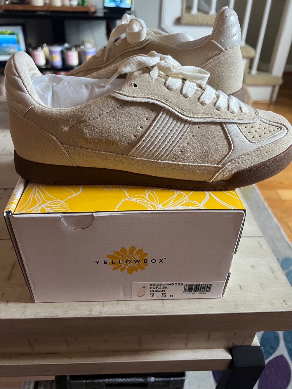Yellow Box Cream and Brown Retro Low-Profile Sneakers
